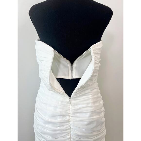 Majorelle Ursula Mini Dress in White Medium Asymmetrical Strapless Ruched Mesh - Picture 9 of 9